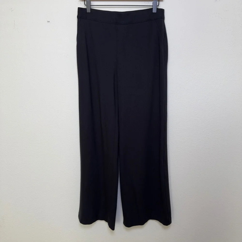 Spanx Women‎ Pull On Wide Leg Crop Pants Medium Black Ponte Knit Stretch Casual